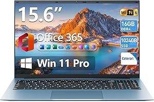 SGIN 15.6 Inch Laptops Computer with Office 365, Win 11 Laptop, 16GB RAM 1024GB SSD Ordinateur Portable, Celeron N5100 Quad-C