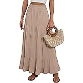 ANRABESS Womens Maxi Skirt Elastic High Waist Swing Tiered A-line Flowy Pleated Boho Beach Vacation Long Skirts