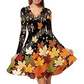 QUJUFOZY Womens V Neck Dress Summer Fall Elegant Long Sleeve Flowy Dress