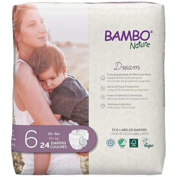 BAMBO NATURE PREMIUM ECO-FRIENDLY BABY DIAPERS, SIZE 6 (35+ LBS), 24 COUNT