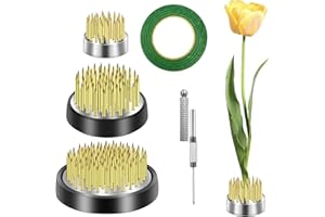 BLESKY 3 Pieces Flower Frogs Round Flower Arrangers Floral Fixed Tools Japanese Flower Pin Holder Set with Kenzan Needle Straightener and Tape for Flower Arrangement (Gold, 0.91 Inch, 1.34 Inch, 1.81 Inch)