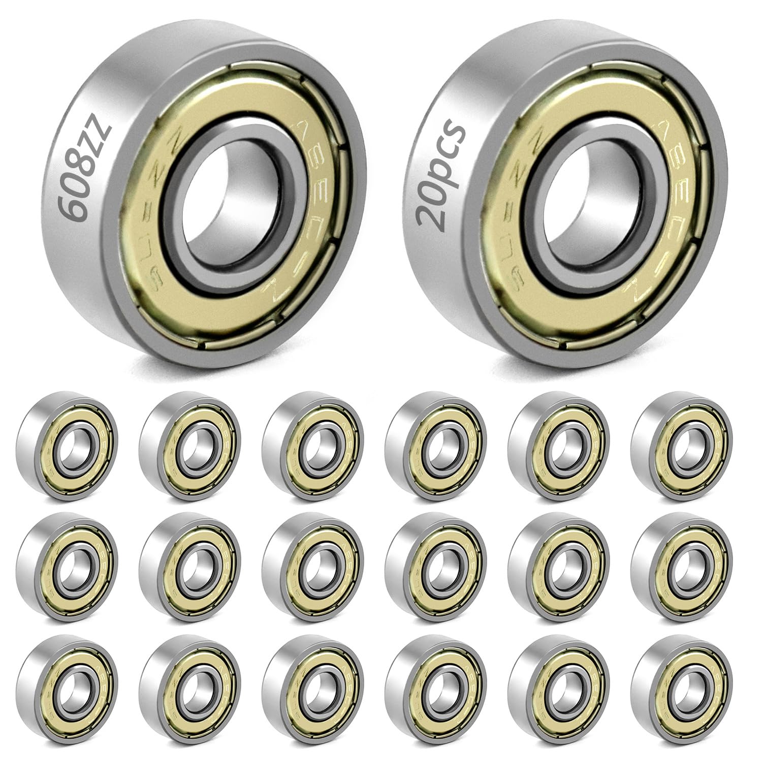 QWORK® 20 Packs 608zz ball bearing, Longboard Roller Skate Bearing, for skateboards, scooters, inline skates, 8mm x 22mm x 7mm