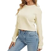 Liuetssory Women's Cropped Sweatshirt Long Sleeve Workout Crewneck Pullover Athletic Loose Fit Casual Top Yoga Gym