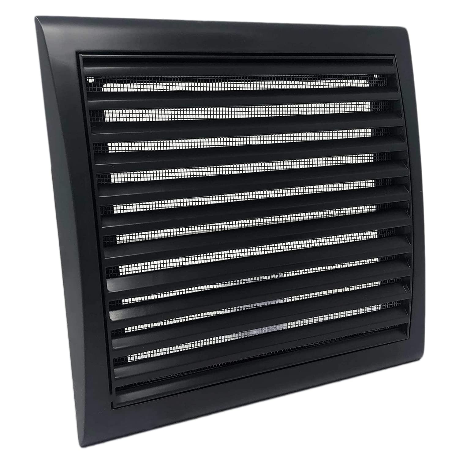 Vents 190x190mm Black Square Wall Vent Grille with Mesh - External Vent Cover for Fresh Air Inlet or Outlet Ventilation