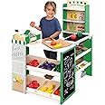 Best Choice Products Pretend Play Grocery Store Wooden Supermarket Toy Set for Kids w/Play Food, Chalkboard, Cash Register, Working Conveyor - Green