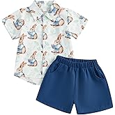 Doqcey Toddler Baby Boy Easter Outfit Short Sleeve Button Down Shirt Elastic Waist Shorts Set Infant Boy Easter Clothes