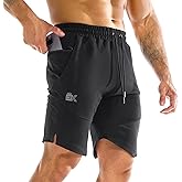 BROKIG Mens Zipslim Workout Athletic Shorts 7", Gym Running Training Sports Bodybuilding Shorts for Men with Zip Pockets
