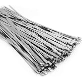 Metal Zip Ties (100PCS 11.8 Inch), 304 Stainless Steel, Heavy Duty Self-locking Cable Ties, for Exhaust Wrap, Chain Link Fence Parts, Heat Resistant Fencing Tie. for Pipe, Auto repair.
