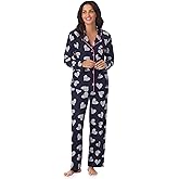 Cuddl Duds Womens Pajama & Lounge Set - Lightweight Long Sleeve Button Down PJ Shirt & Pants - Sleepwear & Loungewear