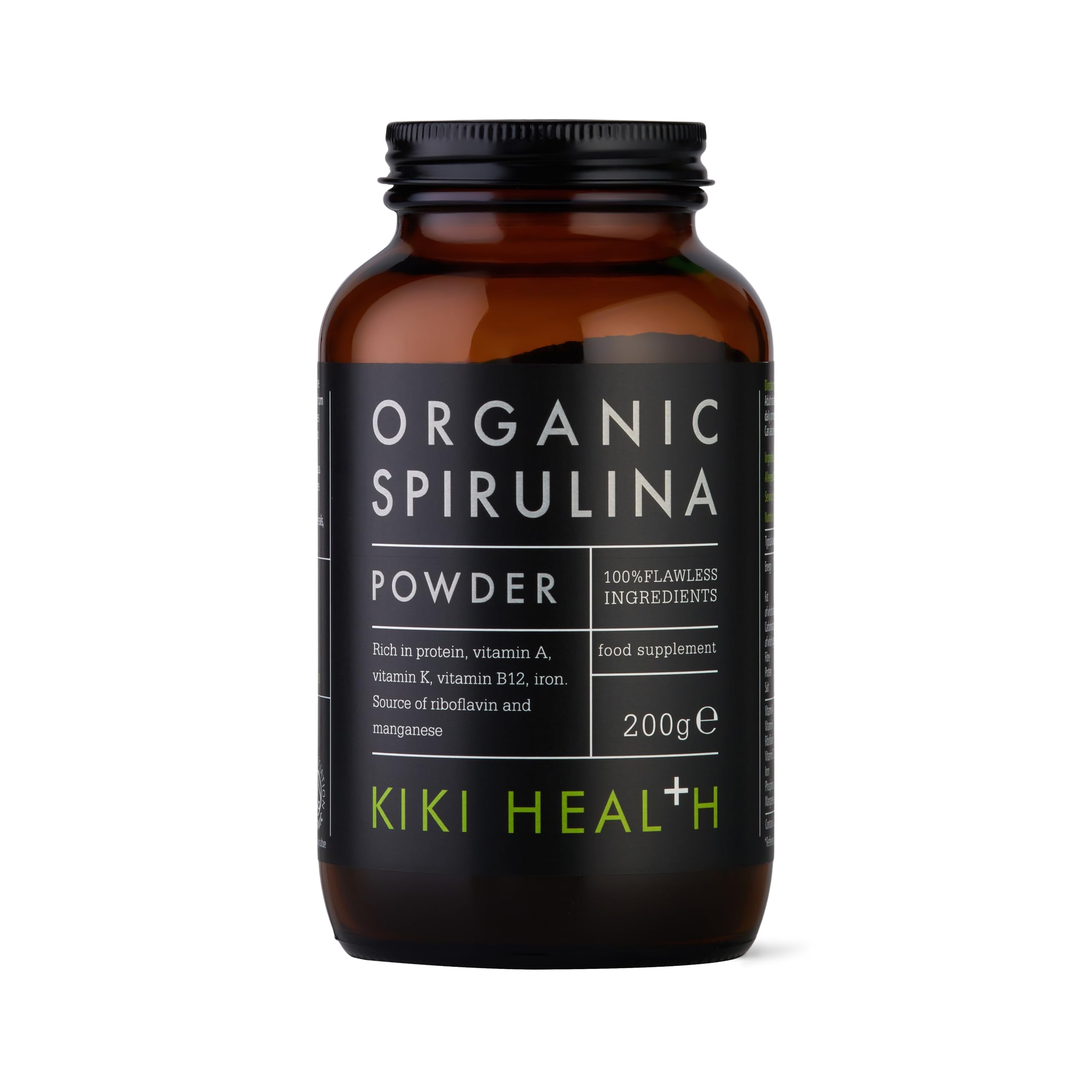 KIKI Health - Organic Spirulina Powder - 100% Pure, Non-GMO, High in Vitamin B12 & Iron - Boosts Energy, Immunity, Detox & Vitality - Rich in Antioxidants & Chlorophyll - 200g