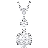 THELANDA Genuine Moissanite Sterling Silver Heart and Flower Pendant Necklace, Adjustable 18-20 Inch Chain with Lobster Clasp, Elegant Jewelry Gift for Women