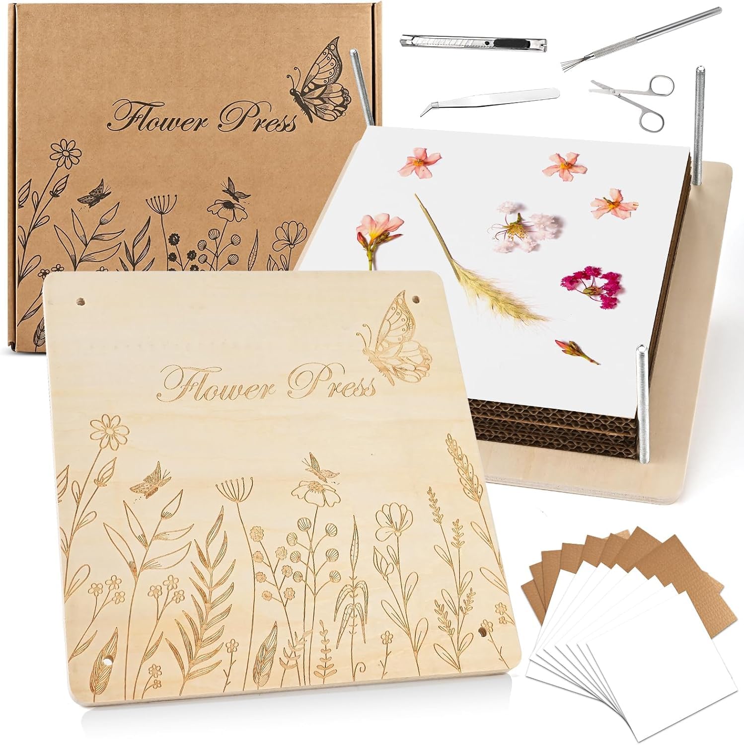 CIGAA Flower Press - Flower Pressing Kit for Adults Kids 10.8"×10.8" |10 Layers Wood Leaf Plant Press Kit with Storage Bag | Gifts for DIY Arts and Crafts Lovers