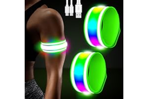 HOERAONR LED Armband Rechargeable for Running(2 Pack),Light Up Arm Bands for Night Walking,Running Lights for Runners,High Visibility Reflective Running Gearr for Night Safety Light Up Wristbands