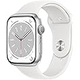 Apple Watch Series 8 [GPS, 45mm] Silver Aluminum Case with White Sport Band, M/L (Renewed)