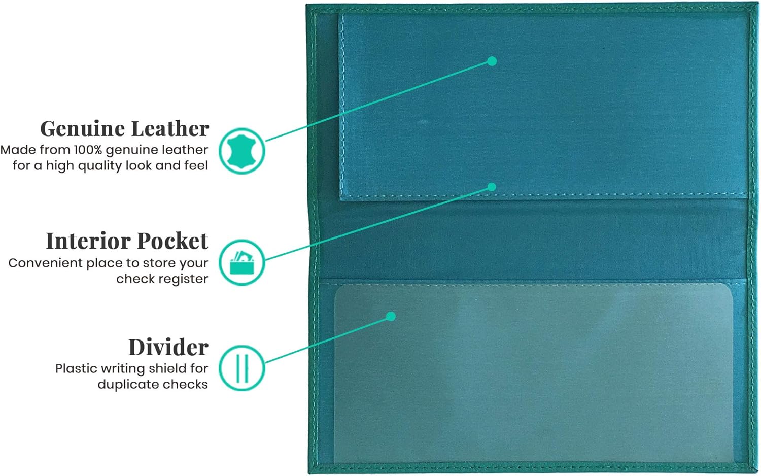Teal Basic Leather Checkbook Cover