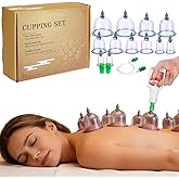 6 Sizes 12 Cups Cupping Kit for Massage Therapy - Vacuum Cupping Set for Pain Relief at Home, Includes Detailed Guide, Hand Pump, Extension Tube, Magnetic Heads