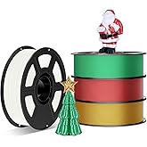 4-Pack Silk PLA Filament Bundle 1.75mm (1kg per Spool, 4kg Total) | Christmas 4-Colors(White, Red, Green, Gold), Festive High-Speed Flow 3D Printer Filament Bundle for Most FDM 3D Printers & 3D Pens
