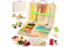 Wooden Kids Tools Set Box Construction Kids Toys for 3 4 5 Year Old Boys Girls Pretend Play Stem Montessori Building Educatio