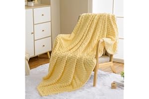 Vessia Flannel Fleece Throw Blanket, 3D Jacquard Light Yellow Fuzzy and Warm Blanket for Couch,Sofa,Bed,Chair, 300GSM Soft Touch Cozy Throw for All-Season Home Decor(50x40inch)
