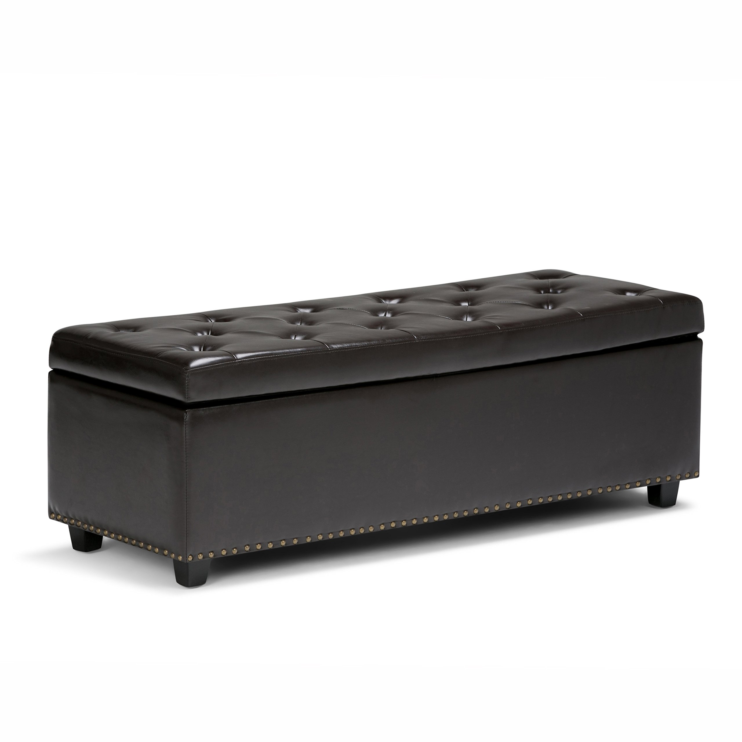 Buy SIMPLIHOME Hamilton 48 inch Wide Rectangle Lift Top Storage Ottoman in Upholstered Coffee