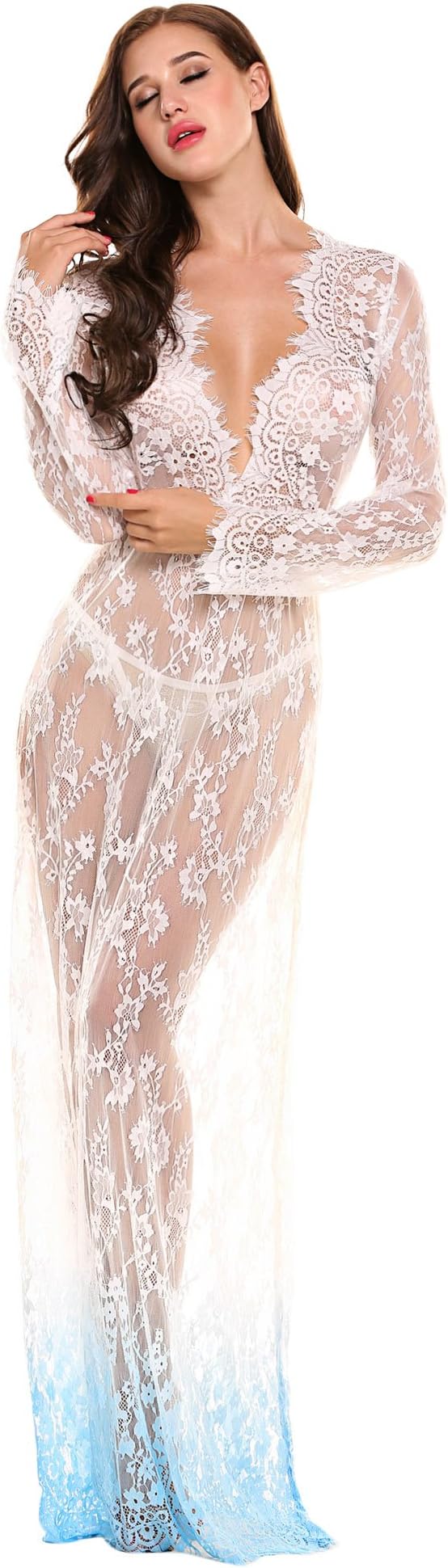 Romanstii Womens Maternity Dress Sexy Lingerie Bikini Cover Up Beachwear Lace Long Maxi Dress Sleepwear Night Dress Pajama Gown