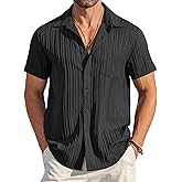 COOFANDY Men's Casual Button Down Shirts Short Sleeve Textured Summer Beach Shirt with Pocket