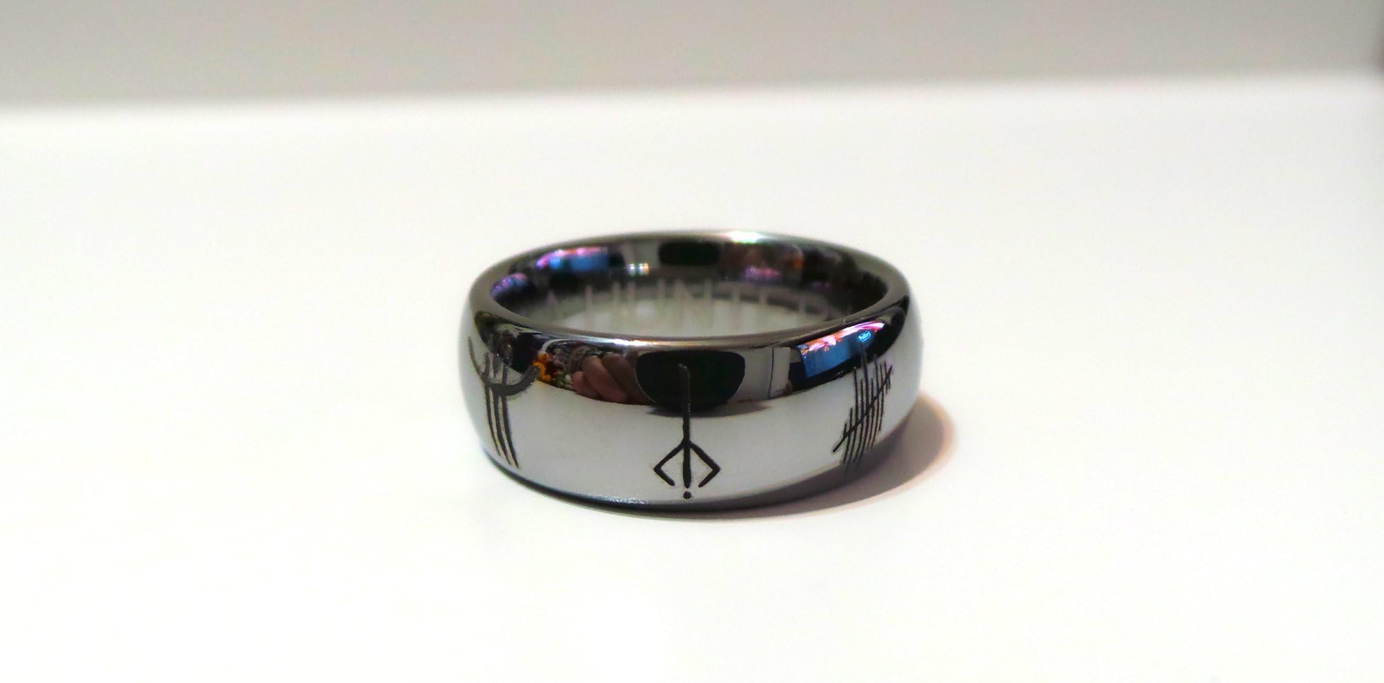 Hunter Runes Tungsten Ring (Silver Dome)