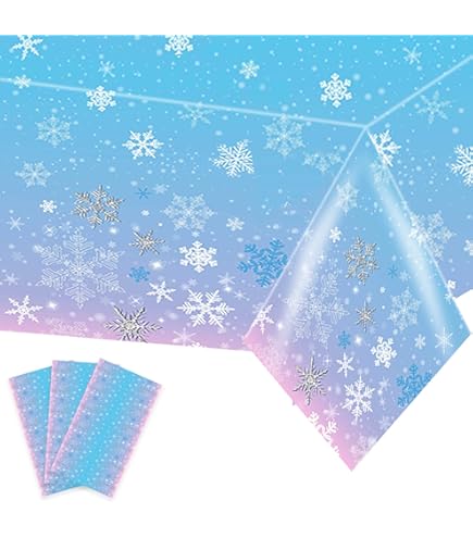 QUERICKY 2 Pack Winter Snowflake Tablecloths, 87x51'' Plastic Blue Purple Snowflake Table Cover Winter Wonderland Birthday Backdrop Decorations For Girls Princess Party Christmas Winter Holiday Party
