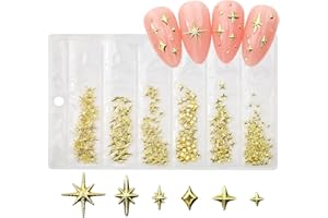 CUBLIVE 200Pcs Star Nail Charms for Nails Art 3D Gold Star Nail Charms Metallic Studs Rhinestones Stars Nail Jewelry Decorations Manicure Supplies Accessories for DIY Craft (G200)
