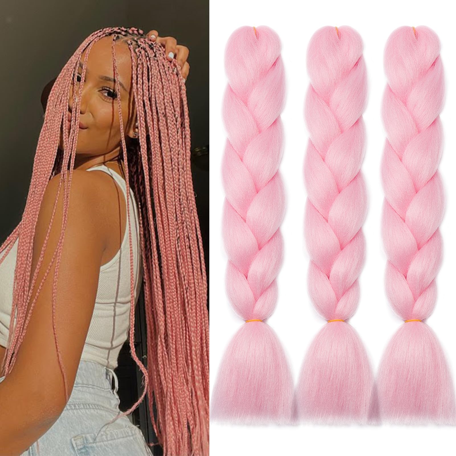 Dcbaboo Jumbo Braiding Hair Extensions - 3 Packs, 24 Inch Synthetic Kanekalon Ombre Afro Crochet Braids Twist for Braiding - 300g, Pink — image 1