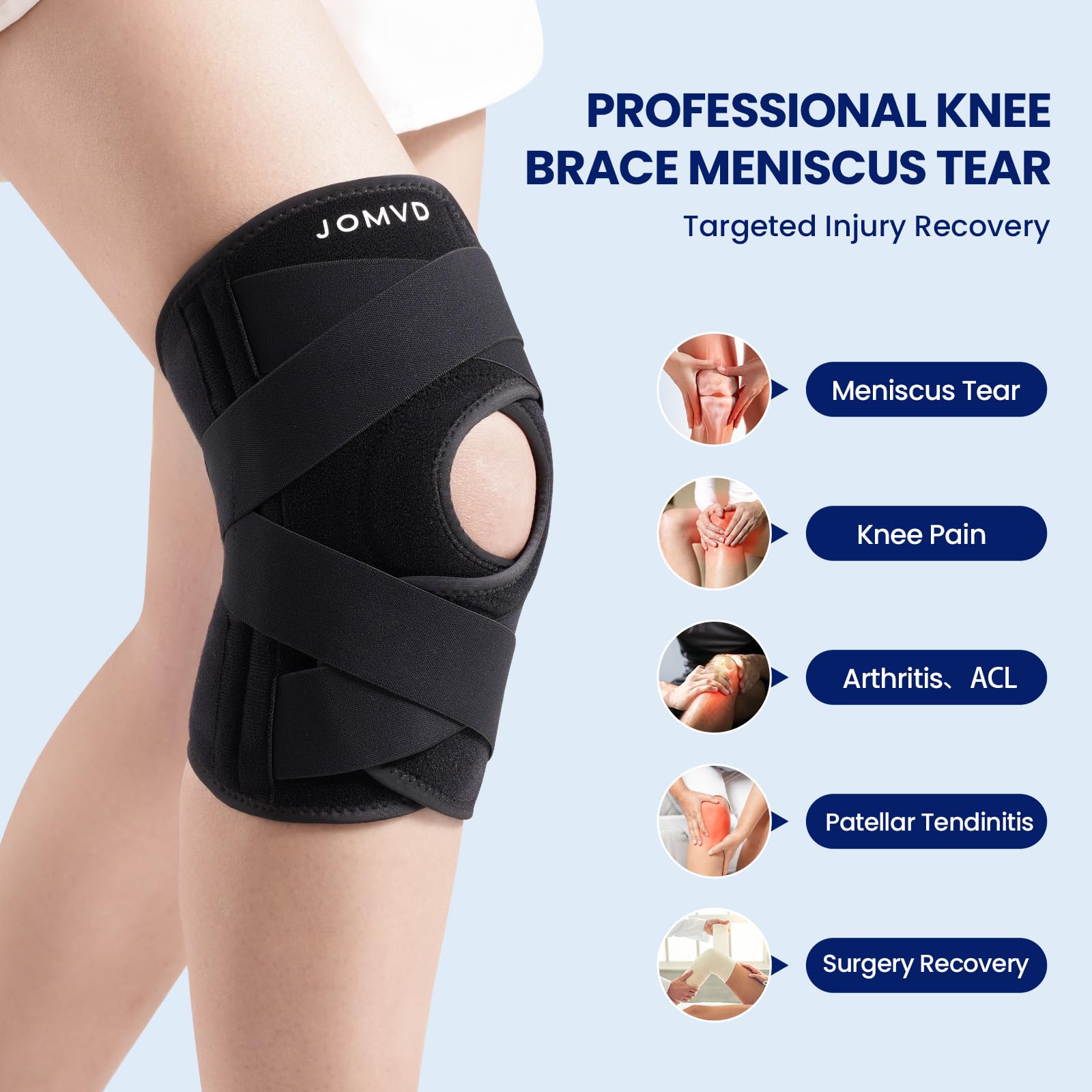 Knee Brace for Knee Pain, Meniscus Tear, Adjustable Knee Support with Side Spring Stabilizers for Meniscus Tear, Arthritis, Patella Stability, Knee Pain Relief, Women and Men, Medium