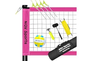 NQV Outdoor Portable Volleyball Net with Poles - Adjustable Height Poles with Soft Volleyball Ball, Pump, Hammer, Boundary Line, and Carry Bag for Adults on Lawn,Backyard, Beach