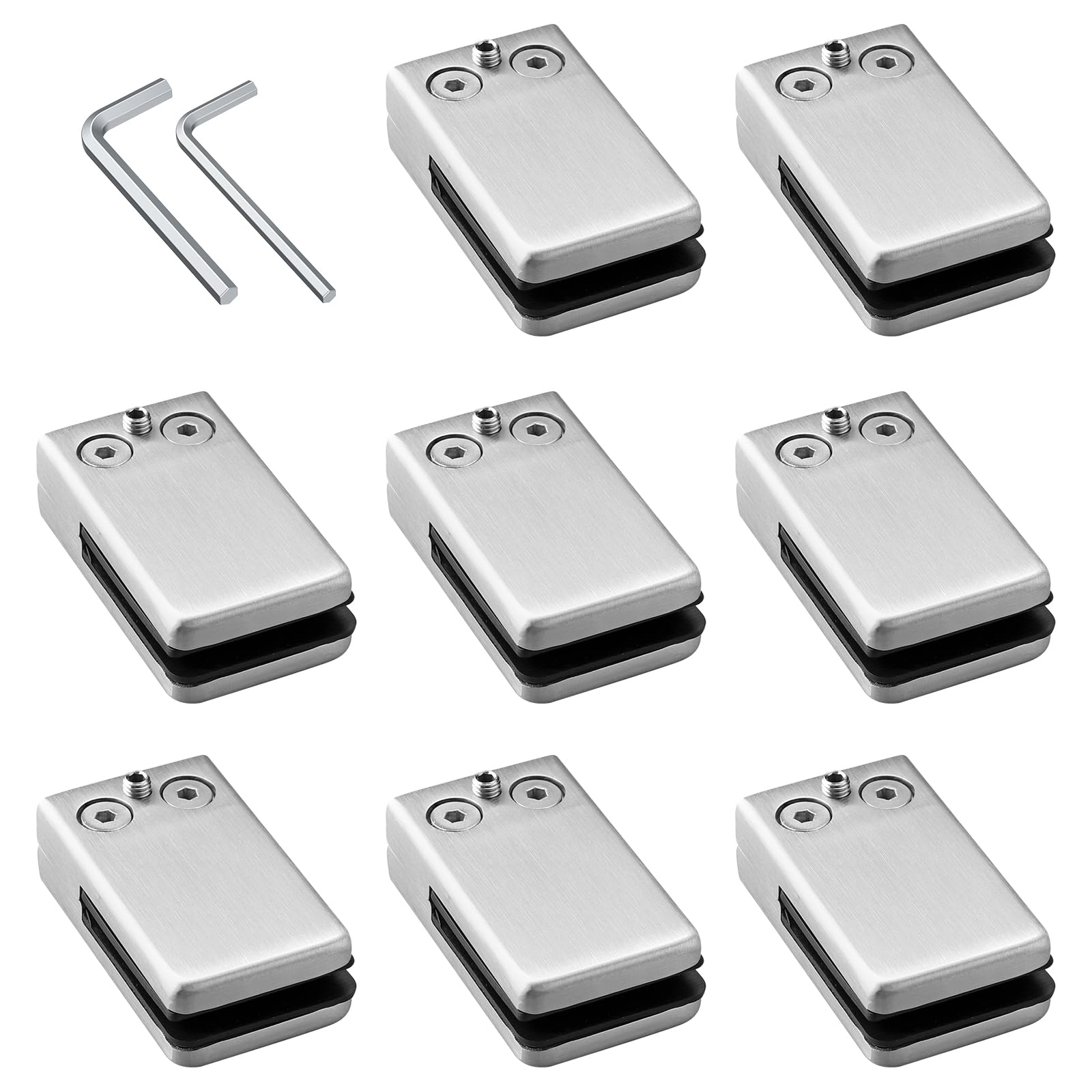 Kamtop 8 Pcs 6mm-8mm Glass Clamps, 304 Stainless Steel Square Glass Clamp, Glass Clip Holder Adjustable Glass Bracket Flat Back for Balustrade Handrail Staircase Stair Railing Glazing, Polished