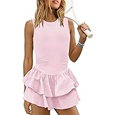 Yanekop Womens Tennis Dress with Built in Shorts Backless Athletic Dresses Workout Golf Mini Dress Activewear Outfits