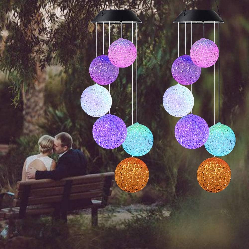 Wind chimes Color Changing Solar Power Wind Chime Crystal Ball Wind chimes Mobile Portable Waterproof Outdoor Decorative Romantic Wind Bell Light for Patio Yard Garden Home (2 pack Crystal Ball) : Garden & Outdoor