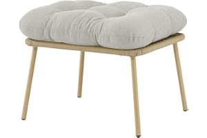 PUGIRE Outdoor Ottoman Wicker Patio Ottomans - Rattan Footrest Footstools with Thick Cushions for Outdoor Outside Patio Porch Backyard Garden(Yellow/Beige)