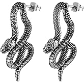 HZMAN Gothic Snake Earring Stainless Steel Punk Hip Hop Green Eye Animal Snakes Piercing Earrings Party Jewelry Gift for Men Women