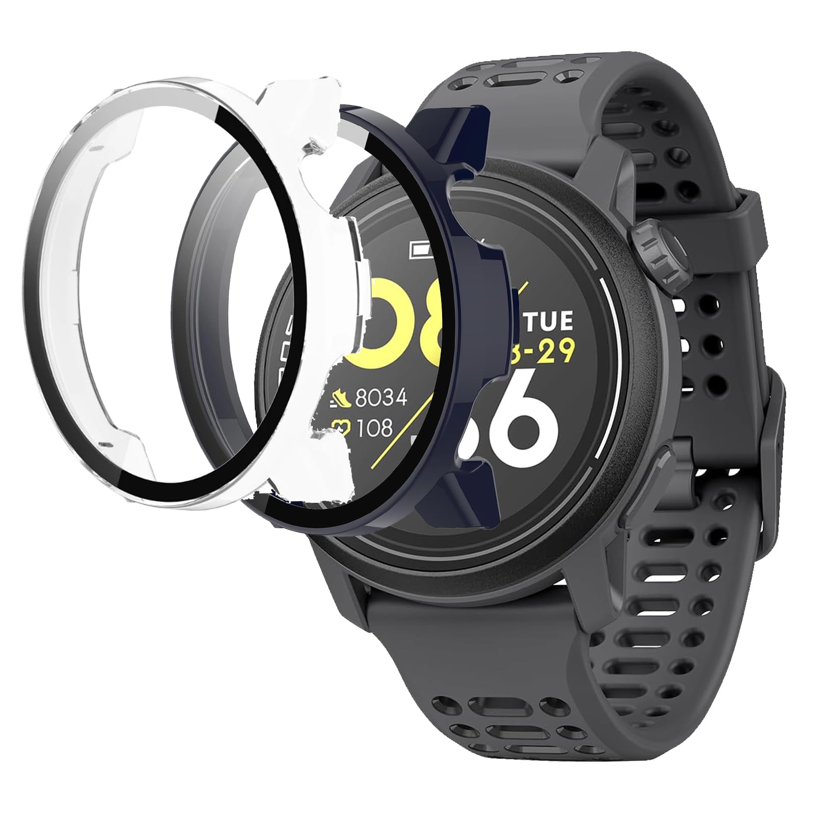 KUSINHOKA [2Pack] Case for COROS PACE 3/PACE 2/APEX 2 Tempered Glass Screen Protector，PC Hard Case Tempered Glass Screen Protection Cover Slim Full Cover Scratch Proof Protector，Blue+Transparent