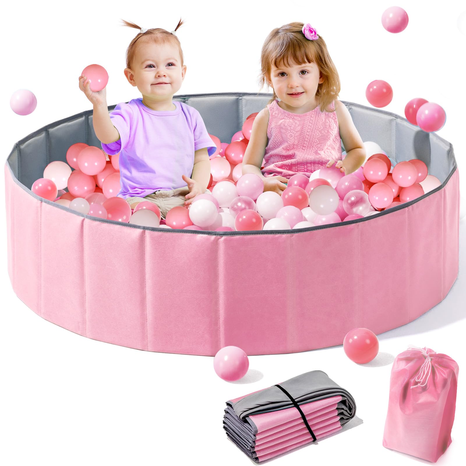 Photo 1 of Hikiddy Large Ball Pit for Toddlers - 44 in Baby Ball Pit with Pop-Up Playmat, Foldable Kids Ball Pool, Dog Play Pit, Indoor and Outdoor Use, Hold Over 1000 Balls, Balls Not Include (Pink)