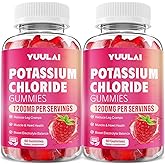 Pack of 2 Potassium Gummies, Potassium Chloride Gummies 1200mg for Adults, Sugar-Free Potassium Supplement Support Leg Cramps & Electrolyte Balance, Raspberry Flavor, 120 Count