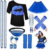 WILDPARTY 80s Costume Accessories for Women, T-Shirt Tutu Fanny Pack Headband Earring Necklace Fishnet Gloves Legwarmers