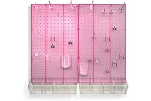Azar Displays 900945-PNK The DIY Multi-purpose 70-piece Pegboard Wall Organizer Kit with Two Panels and Accessory Assortment, Panel Sizes: 13.5” W x 22” H each, Pink