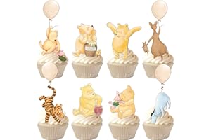 DAYIMG 48 Pcs Winnie Cupcake Toppers Classic Pooh Baby Shower Decorations Cute Cake Decorations Oh Baby Newborn Party Favors Boys and Girls First Birthday Supplies