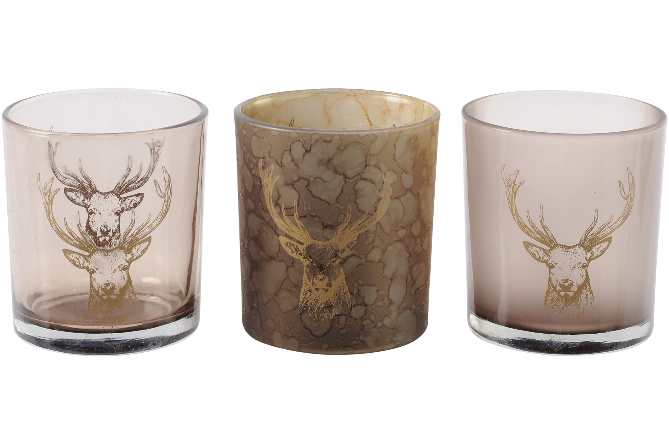 Saville Designs Xmas Festive Stag Votive Tealight Candle Holders 3-Piece Set, Bronze