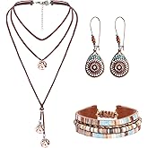 Bcxfbxd 3 Pcs Western Jewelry Set for Women Classic Necklace Bracelet Earrings Bohemian Jewelry Set