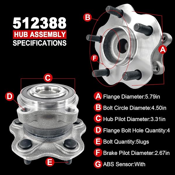 PAIR 512388 REAR WHEEL BEARING HUB ASSEMBLY COMPATIBLE WITH NISSAN ALTIMA 2007-2018, MAXIMA 2009-2019, MURANO 2015-2019, PATHFINDER 2013-2019, FOR INFINITI JX35 2013, QX60 2014-2019, 5 LUG W/ABS