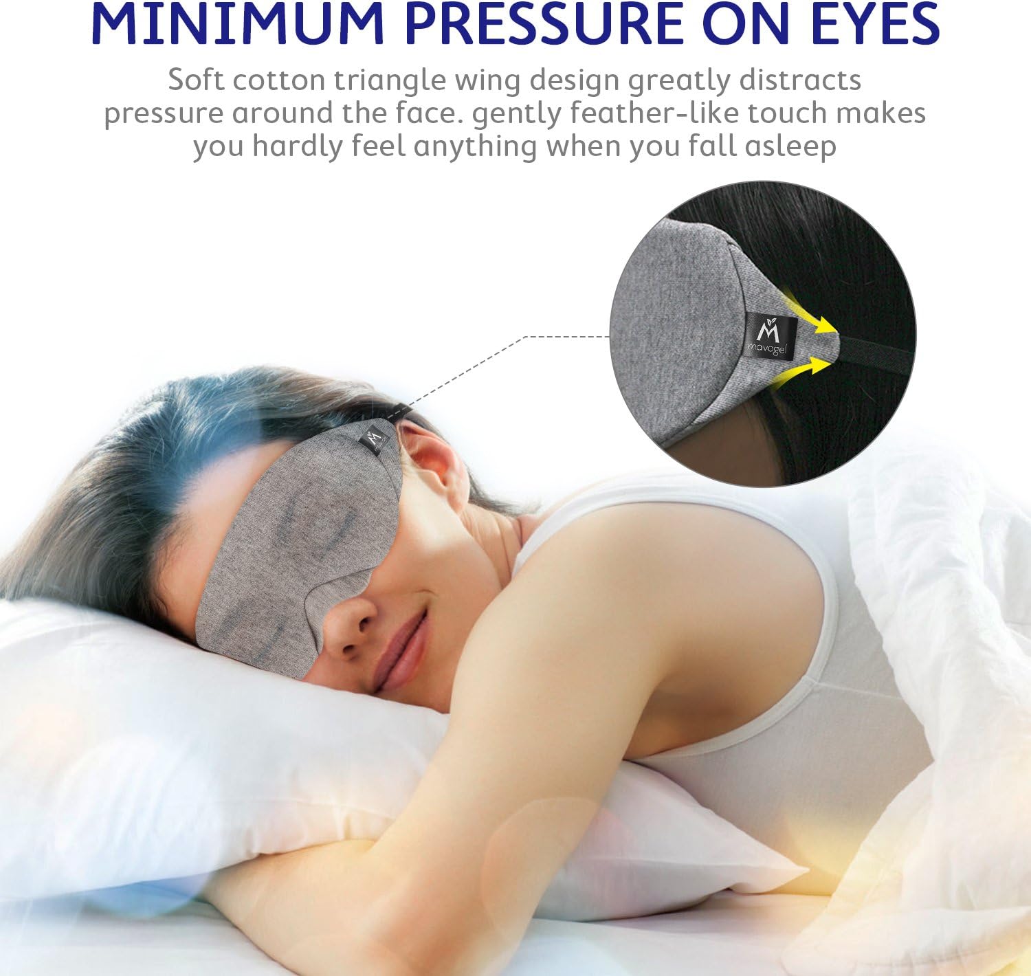 Mavogel Cotton Sleep Eye Mask - Updated Design Light Blocking Sleep Mask, Soft and Comfortable Night Eye Mask for Men Women, Eye Blinder for Travel/Sleeping/Shift Work, Includes Travel Pouch, Grey: Health & Personal Care