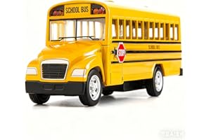 BDTCTK Diecast Yellow School Bus Toy Cars for Kids - 5 Inch Pull Back Car with Opening Doors and Rubber Tires