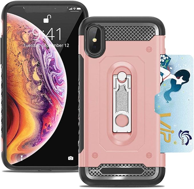 BeautyWill iPhone Xs Max Card Holder Case Kickstand Hybrid Case Luxury Shockproof Drop