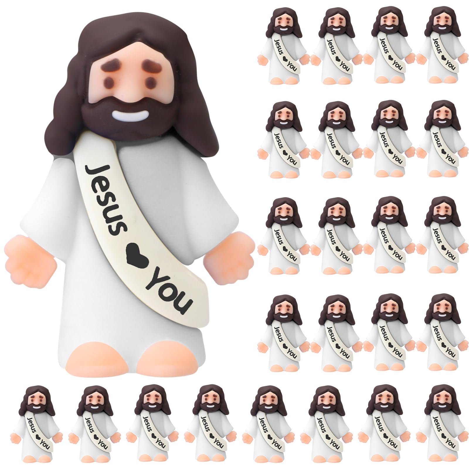 Photo 1 of Bememo 25 Pcs Little Jesus Figures Original Design Jesus Love You Mini Rubber Toys to Hide and Seek Christmas Religious Party Favors Sunday School Baptism Gifts(White)